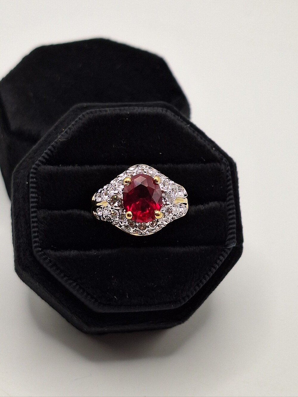 Swarovski Crystal Ruby Red Halo Cocktail Ring Size 7 New